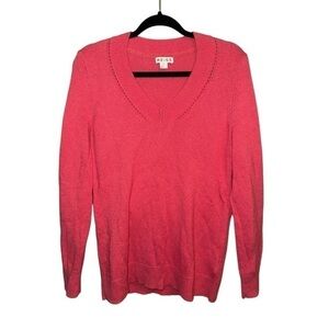 ▶️ REISS ◀️ Cashmere Lambs Wool Blend V-Neck Coral Sweater
